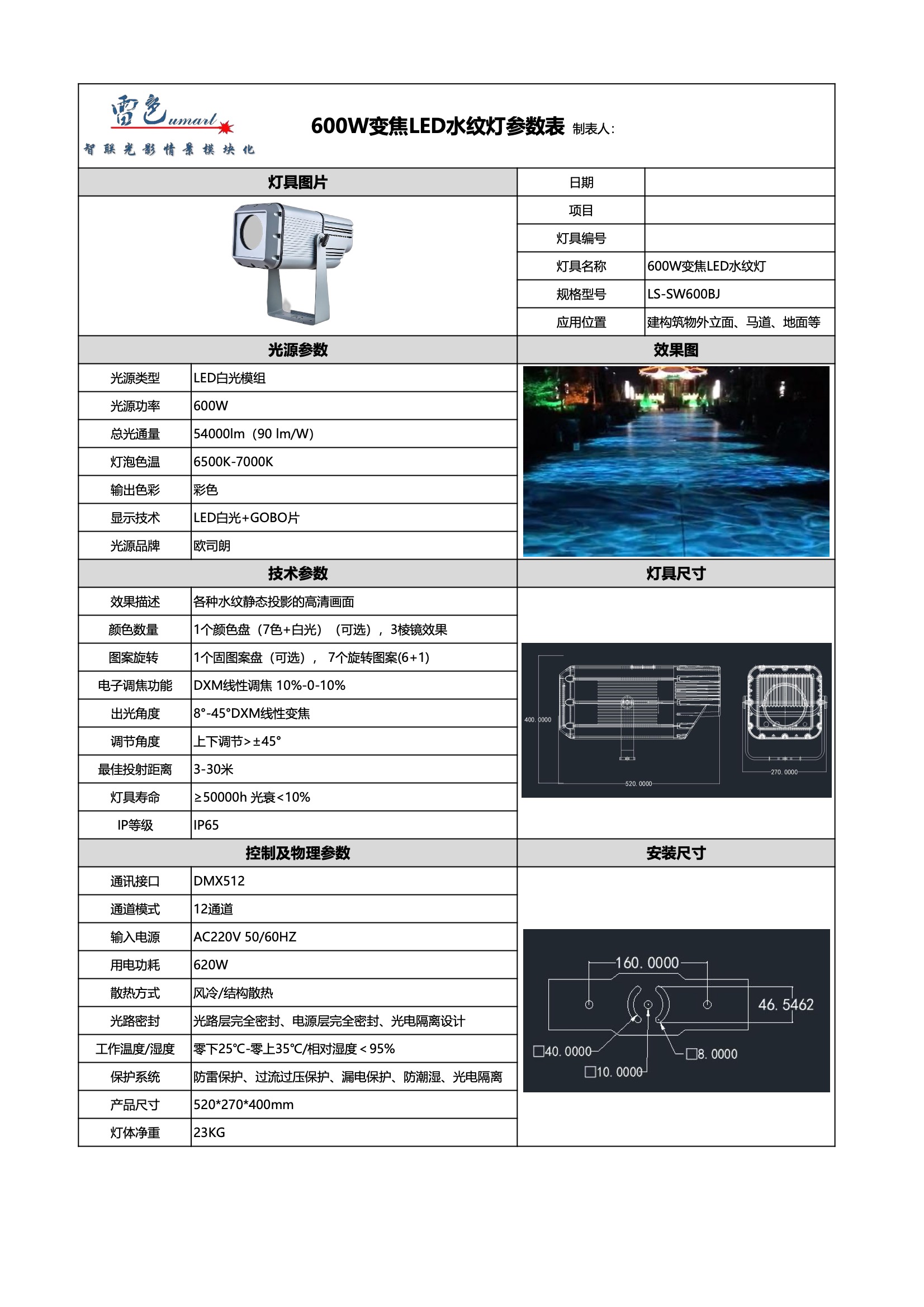 600W  LED變焦水紋燈 LS-BGSW600(圖1)